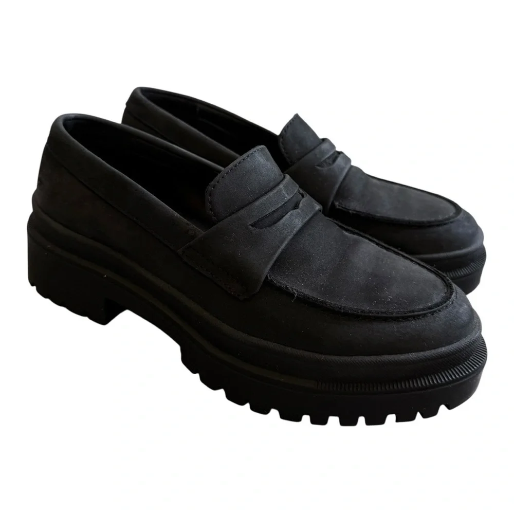 Portland Leather Goods Patina Shadow Black Zoe Chunky Loafers Size 6.5 - Picture 3 of 15